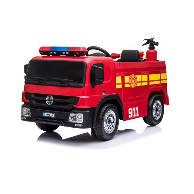 Camion Pompier Électrique pour Enfants 2-13 Ans - Ride-On Unisexe avec 2 Sièges, Batterie 12V
